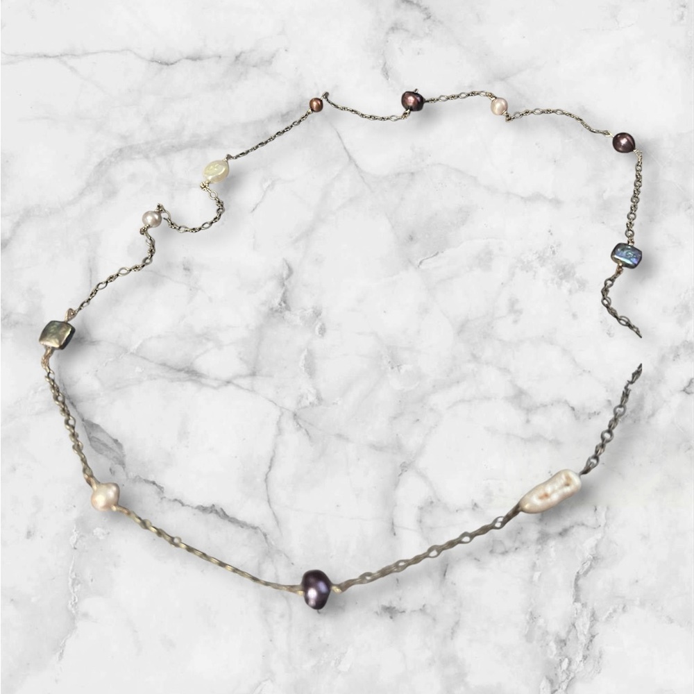 Vintage Fresh Water stones / Pearl hand knotted chain. Chain 14.5” drop VTG
